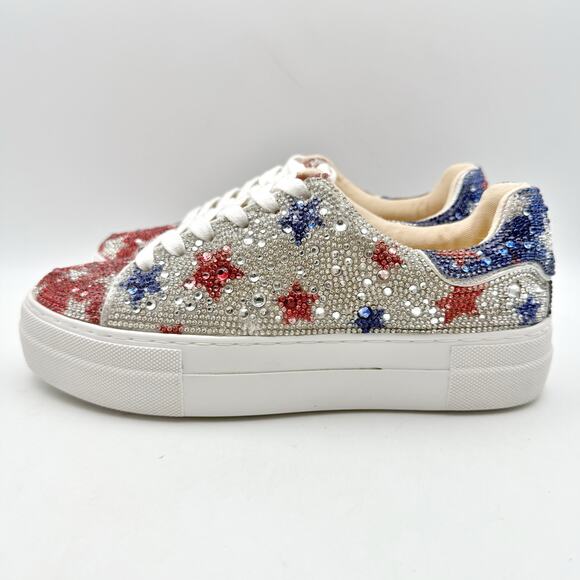 Betsey Johnson Womens Sidny Sneakers US 6 M Red White Blue Stars Rhinestone EUC - Picture 8 of 13